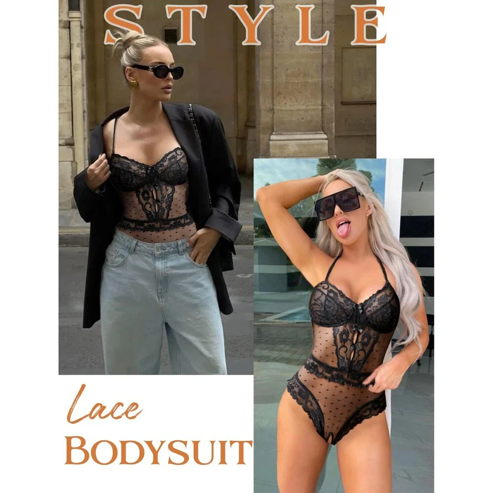 Avidlove Women's Black Sexy Lingerie Bodysuit Lace Teddy One Piece Mini XL